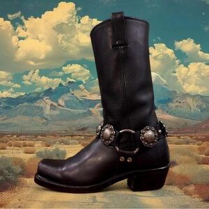 🦅FRYE 12r Biker Boots w/ Custom Concho Harnesses🦅
